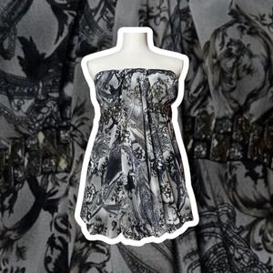 Y2K Daytrip Black & Gray Tube Top Embellished Women's Large Boho Gems Edgy Party